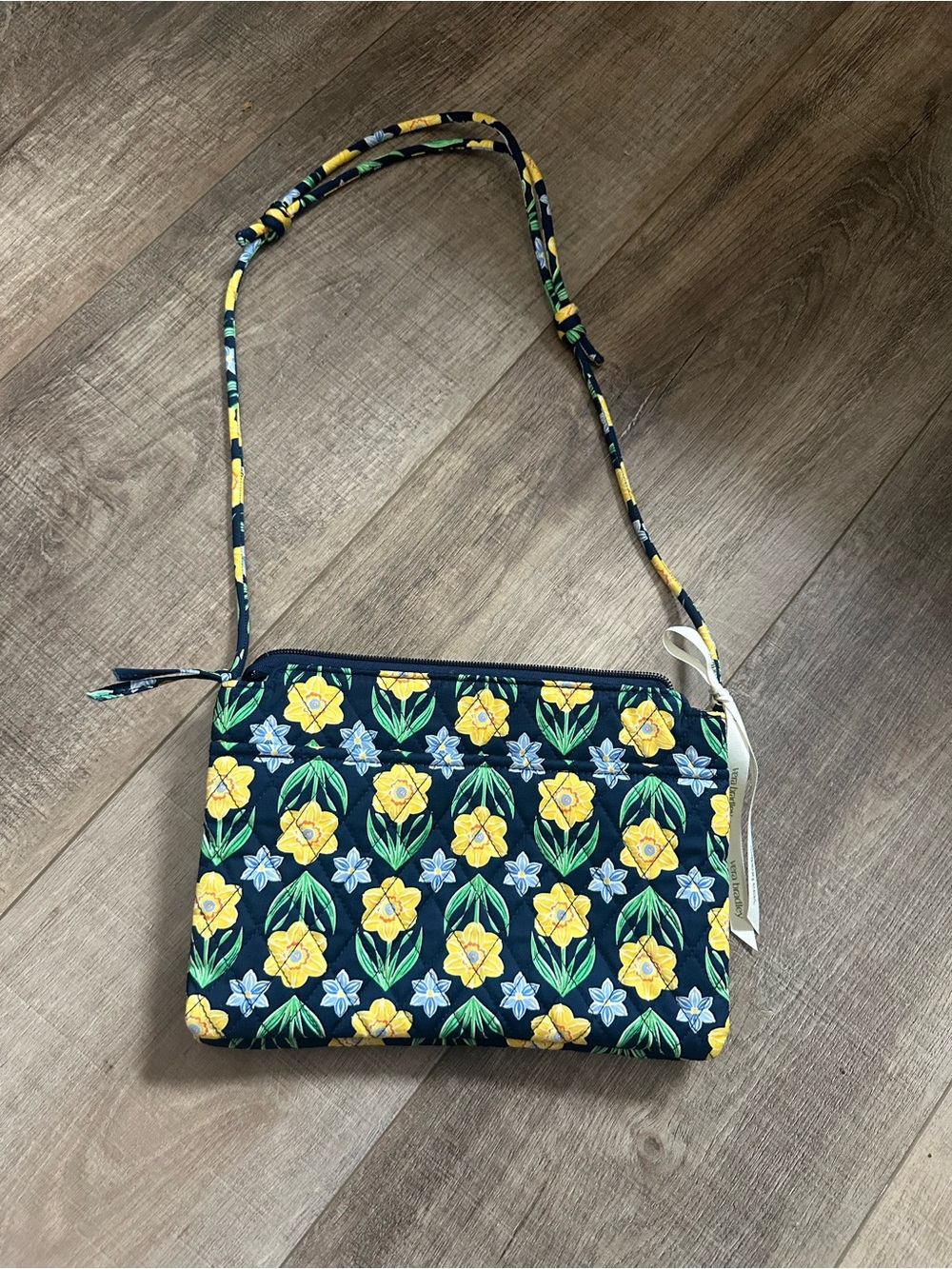 Lilly Puiltzer Floral Navy Crossbody Bag with Yellow Accents